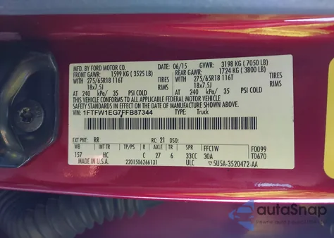 2015 Ford F-150 Lariat из США, поврежденный, VIN 1FTFW1EG7FFB87344